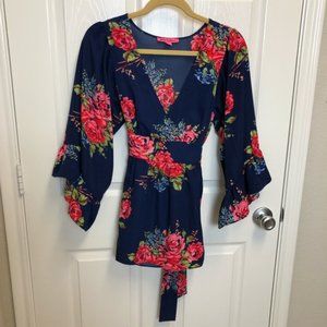 NWT- BETSEY JOHNSON Blue Floral Tie Waist Top